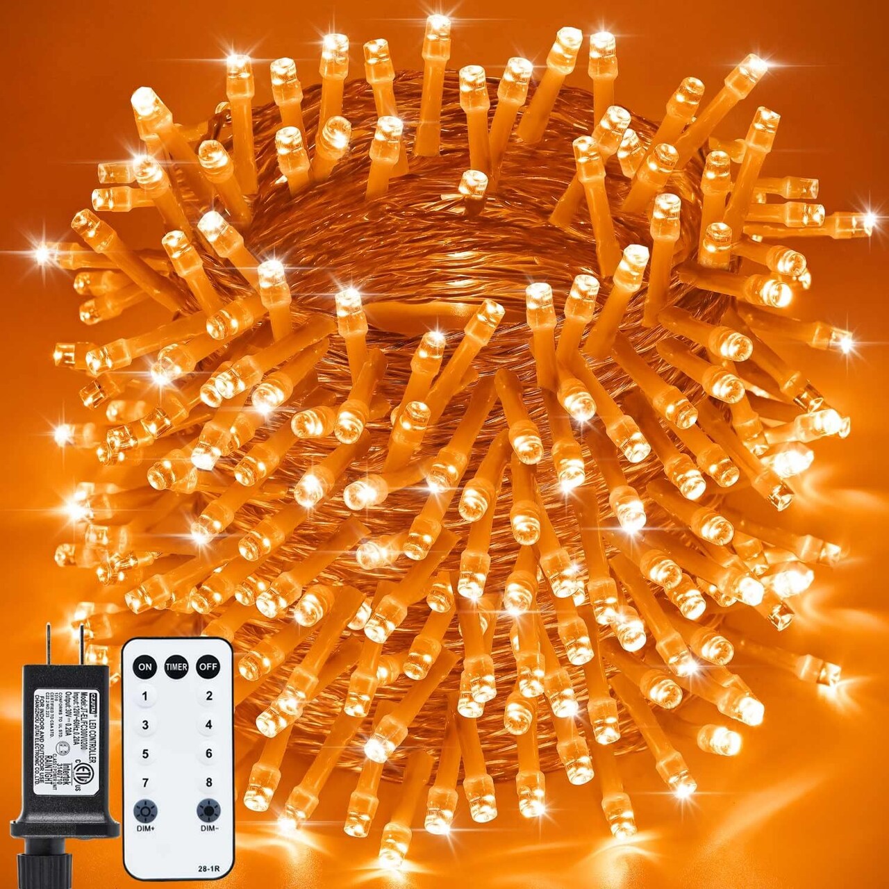 800LED Orange Halloween String Lights – 330FT, 8 Modes, Timer, Plug-In, Waterproof for Indoor & Outdoor Use (orange with remote)